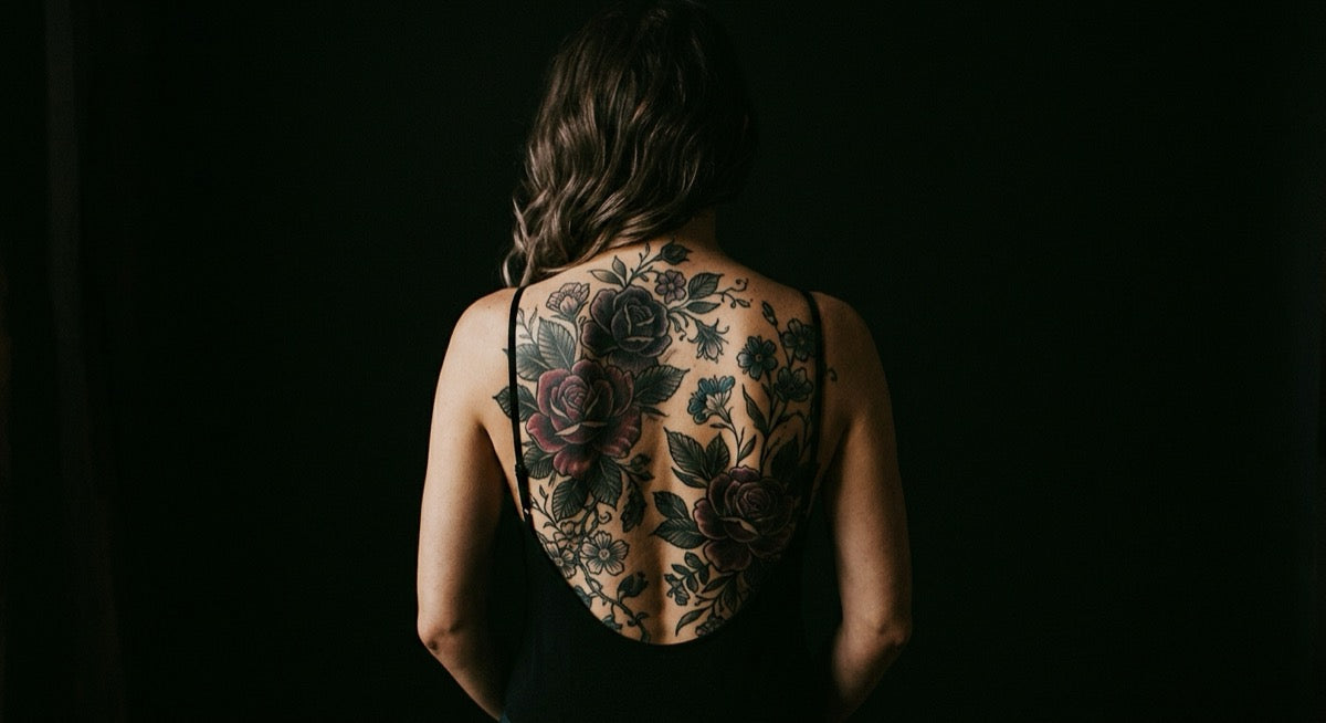Tattoo artwork showing pain guide for women vs men