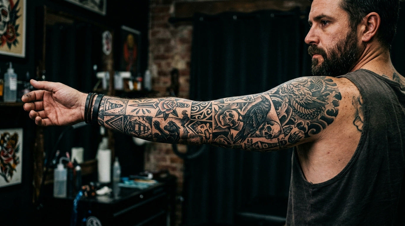The Complete Guide to Patchwork Sleeve Tattoos: Pain, Prep & Numbing (2026) — Tattoo Numbing Cream Co.