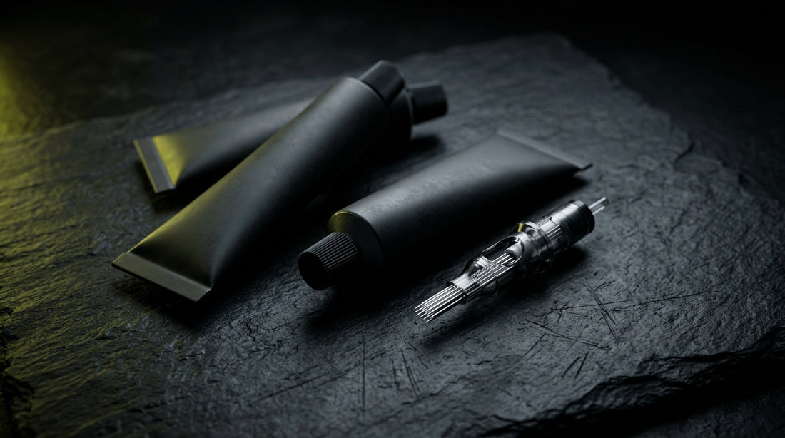 Numbing cream products with dramatic moody lighting on dark surface — Tattoo Numbing Cream Buyer's Guide by TNC