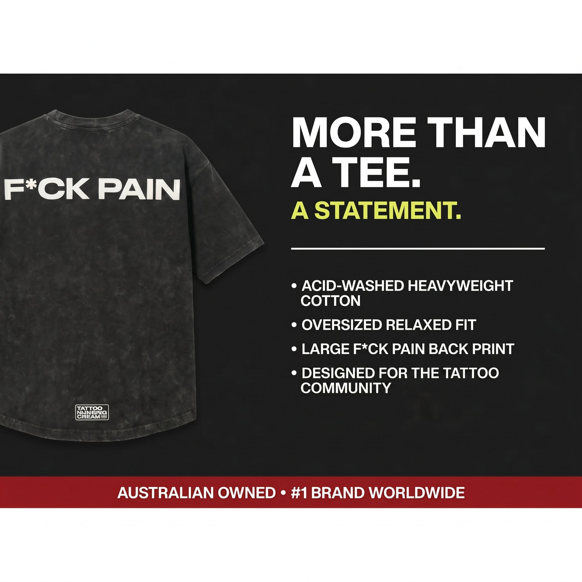 F*CK PAIN Acid Wash Oversized Tee — benefits callout