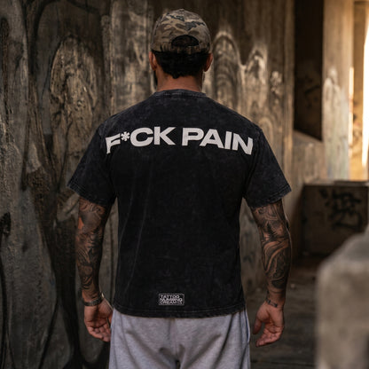 F*CK PAIN Distressed Camo Cap — lifestyle back straight