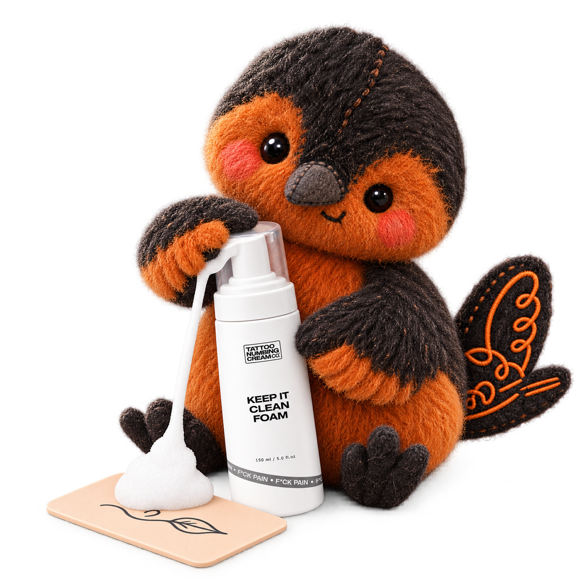 Petey the Pitohui with Keep It Clean Foam tattoo aftercare