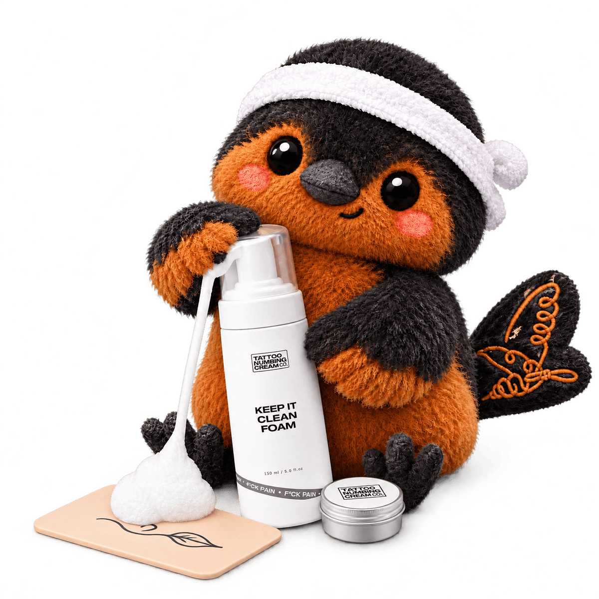 Petey the Pitohui with Keep It Clean Foam tattoo aftercare
