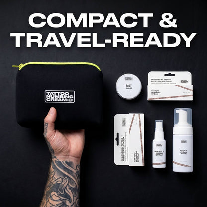 Ultimate Tattoo Bundle — compact and travel-ready with tattooed hand